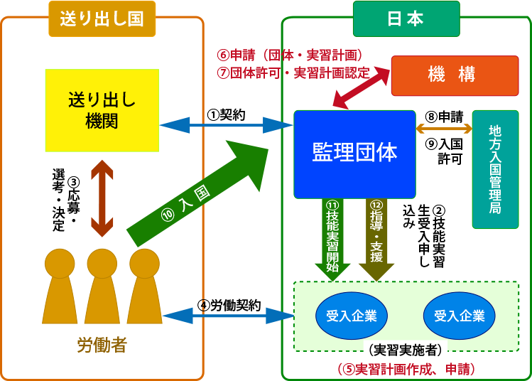 技能実習生受け入れの流れ